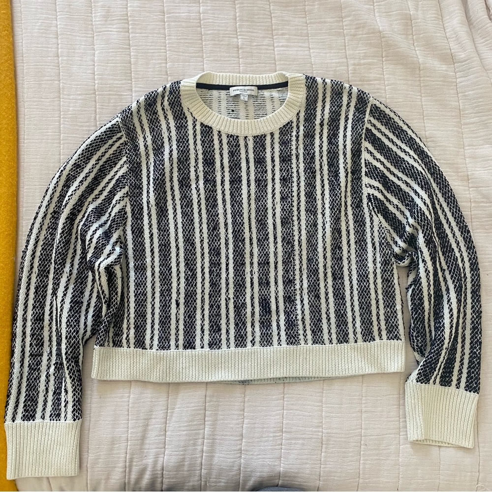 Public School Black and White Crew Neck Sweater